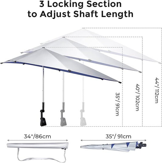 G4Free UPF 50+ Height Adjustable Beach Chair Umbrella with Universal Clamp | UV protection Chair Umbrella for Beach Chair, Golf Cart, Wheelchair, Stroller, Bleacher, Outdoor Patio, silver coating fabric