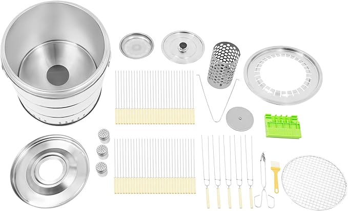 Stainless Smokeless Charcoal Grills, Surround Charcoal Barrel Grill with 22/30 Skewers,360° Smokeless Outdoor Barbecue Grill for Travel,Cooking BBQ Camping Picnic Patio Backyard (30 Skewers)
