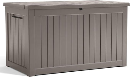 280 Gallon Outdoor Storage Box Waterproof, Resin Lockable Deck Box with Lid, Large Capacity Weatherproof Container for Patio Furniture Pool Accessories, Cushions(Grey, 280 Gallon)