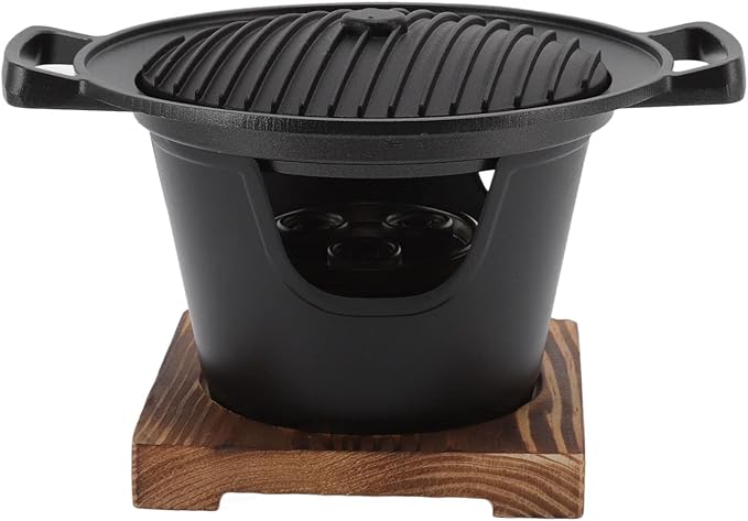 Hibachi Grill Smokeless Wooden Frame Aluminium Alloy Portable Charcoal Grill for Camping Home Barbecue