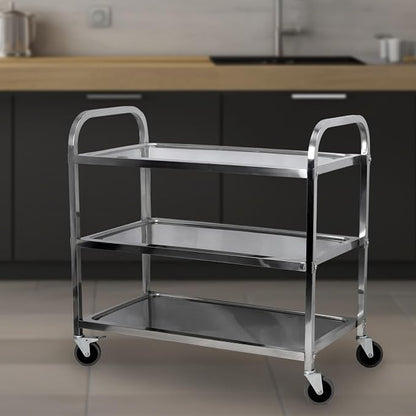 uyoyous Extra Large 3 Tier Stainless Steel Utility Cart 37x20x37 inch | Heavy Duty Rolling Cart Food Storage Service Trolley with 360° Rotatable Wheels for Kitchen Hotel Restaurant Home Use