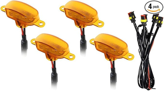 4 PCS Car LED Grille Lights, Bright Vehicle Front Grille Lamp Decorative Light with Wiring Harness, Waterproof LED Grill Lamps Trim Lights for 2017-2019 F150 Raptor (Yellow, 4 Lights)