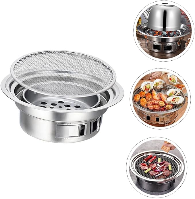 Luxshiny Portable Stainless Steel Korean Charcoal Grill Bbq Stove with Grill Rack, Small Outdoor Barbecue Oven for Picnic and Camping