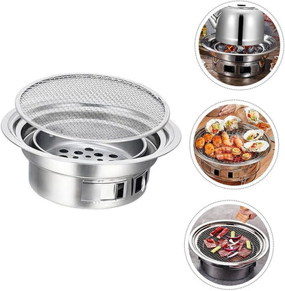 Luxshiny Portable Stainless Steel Korean Charcoal Grill Bbq Stove with Grill Rack, Small Outdoor Barbecue Oven for Picnic and Camping