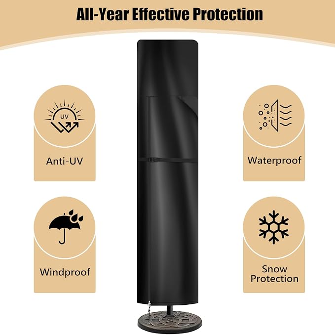 Patio Umbrella Cover for 9ft to 13ft Offset Umbrella, 420D Oxford Fabric Cantilever Umbrella Covers All-Weather Protection with Sturdy Waterproof Zipper and Top Vent