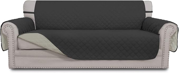 Easy-Going Reversible Couch Cover, 3 Cushion Sofa, Large, Darkgray/Beige | Machine Washable Slipcover For Dogs, Water Resistant Furniture Mat For Living Room, Non-Slip Sofa Cover, Pet Friendly