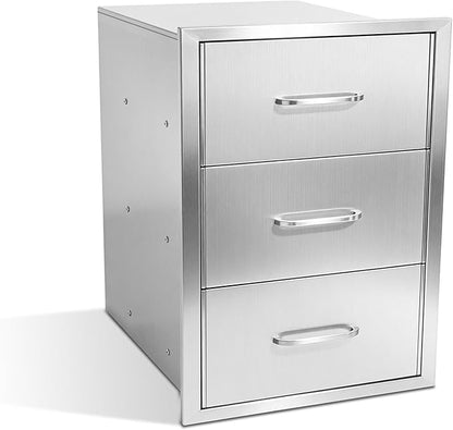 Modular Outdoor Kitchen Drawer Cabinet 18" x 23" x 23", Stainless Steel Cabinet with 3 Drawers, Outdoor Kitchen Cabinets Flush Mount for BBQ Island & Grill