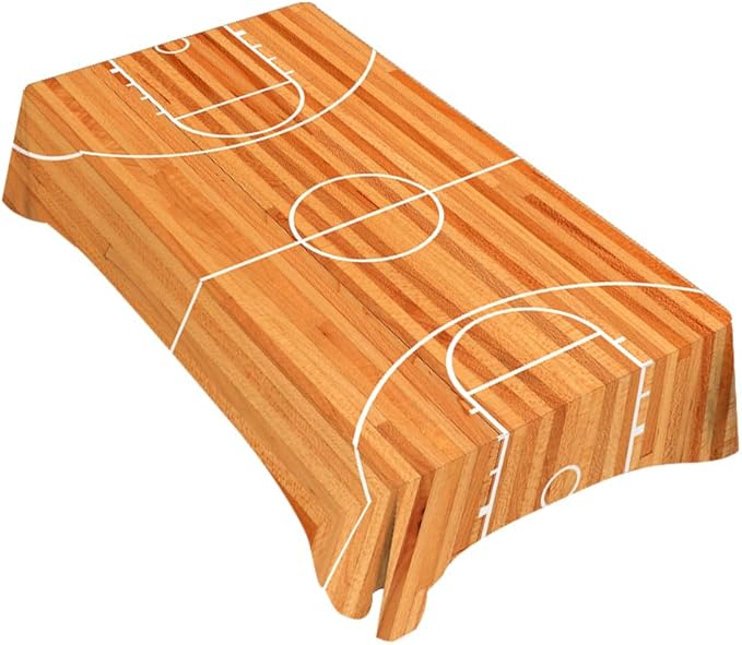 TKS MITLAN Basketball Court Decorative Rectangle Tablecloth Parquet Indoor Court Polyester Table Cloths Kitchen Table Cover for Dining BBQ Picnic Coffee Table 60 x 84 Inch 6-8 Seats