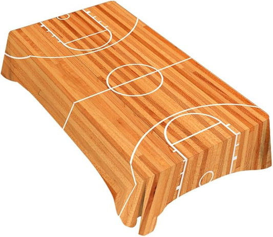 Basketball Court Decorative Rectangle Tablecloth Parquet Indoor Court Polyester Table Cloths Kitchen for Dining BBQ Picnic Coffee Table Cover 52 x 70 Inch 4-6 Seats