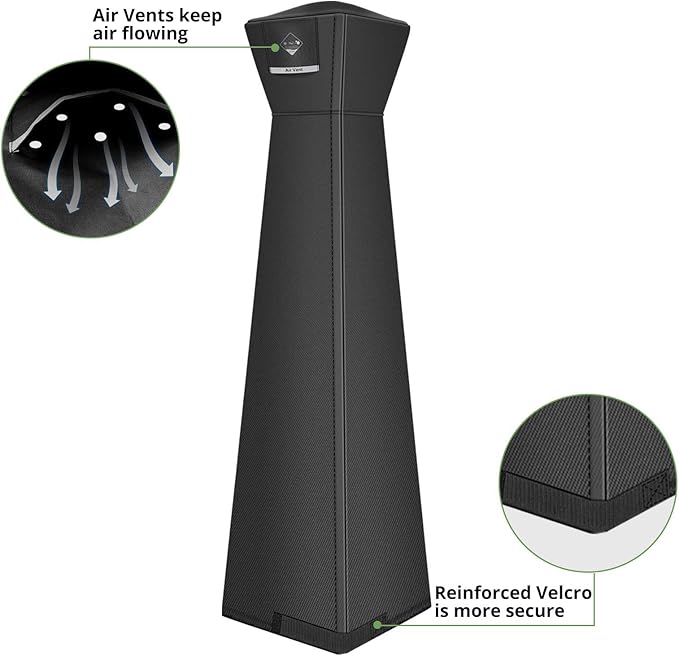QH.HOME Pyramid Patio Heater Covers, [2026 Upgraded Tear-Resistant Fabric] Waterproof with Robust Zipper,Dustproof/Wind/Sunlight/Snow-Resistant,(90"H x 23"L x 23"W ,Black)