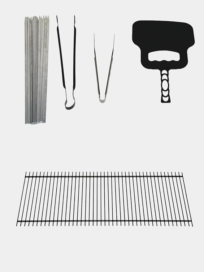 Barbecue Grill Set with Charcoal Grate, Tongs, Shovel, and Skewers. Made in Uzbekistan