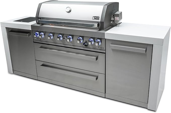Mont Alpi 805 MAi805-D Outdoor Kitchen Island Gas Grill - 6 Burners 115000 BTU | 2 Infrared Side Burners | Stainless Steel | Granite Countertop