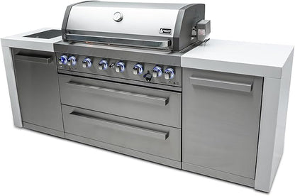 Mont Alpi 805 MAi805-D Outdoor Kitchen Island Gas Grill - 6 Burners 115000 BTU | 2 Infrared Side Burners | Stainless Steel | Granite Countertop