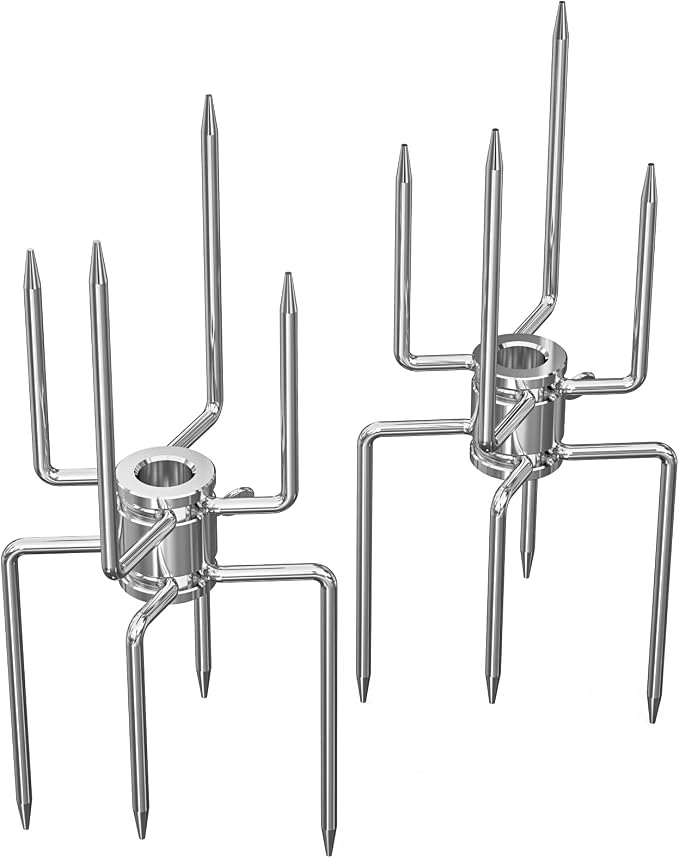 onlyfire Double Sided 4 Pronged Rotisserie Fork for Most Grills, Fits 5/16" Square Rotisserie Spit Rods, 2 PCS