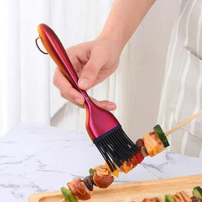 2 Pack Grill Basting Brush with 2 Pack Back Up Silicone Brush Heads, No Shed Bristles Stainless Steel Handles Heatproof Rust Resistant, Pastry Brushes for Kitchen Cooking BBQ (Orange Red)