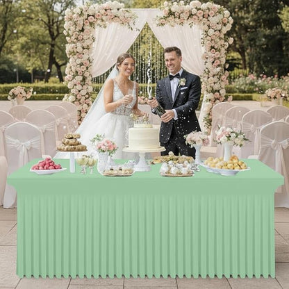 Smiry Spandex Elastic Fitted Table Cloth Skirt for 4FT Rectangle Table | Stretch Washable Table Cloth, Banquet Table Cover for Wedding, Party, Indoor & Trade Shows, (Light Green, 48Lx30Wx30H)