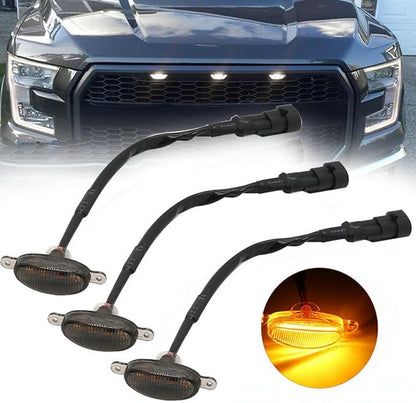 compatible with Amber LED Lights 3PCS Front Grill Lamps Car Accessories with Harness wire,Yellow Lens Compatible with Chevrolet Silverado 1500 2016 2017 2018 2019 2020 2021 Style Grille Trim