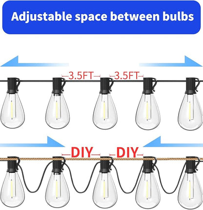 luckystyle 30FT LED Outdoor String Lights with 10+1 Edison Shatterproof Waterproof Bulbs, 2700K Commercial Grade Patio Lights, Heavy Duty Outside Hanging Outdoor Lights for Garden Porch Deck Decor
