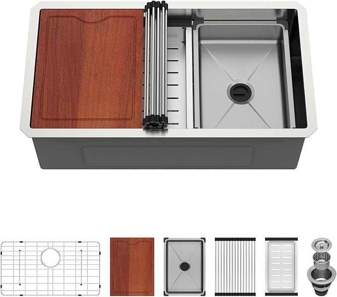 28x17 Inch Undermount Kitchen Sink, Single Bowl Stainless Steel Workstation – Durable, Deep Basin for Remodel & Apartment Kitchens