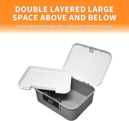 RUIAN Lockable Storage Container Bin, 2.3 Gallon Security Portable Combination Lock Plastic Box, Locked Security Box Suitable for Storing Important Items and Documents (White Gray)