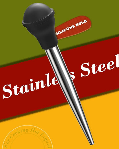Turkey Baster Long, ARRITZ Stainless Steel Baster For Cooking with Cleaning Brush, 2 Baster Tips, Black