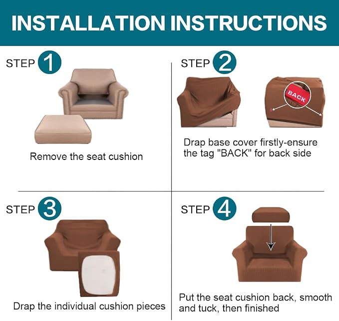 Turquoize 2 Piece Chair Covers Chair Slipcovers for Living Room Armchair Couch Cover Chair Sofa Cover with Individual Cushion Covers Furniture Cover for Chairs Feature Jacquard Fabric (Chair, Caramel)