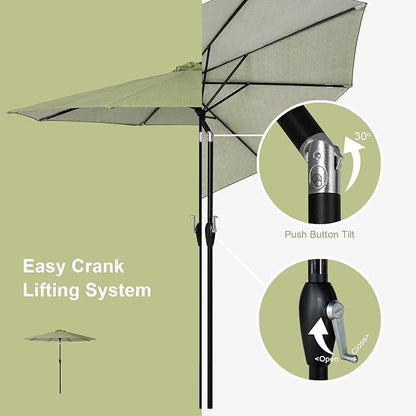 Tempera Striped Patio Umbrellas Outdoor Table Market Umbrellas with Crank & Pust Button Tilt|Auto-Tilt, 8 Steel Ribs, High Color-Fastness Canopy