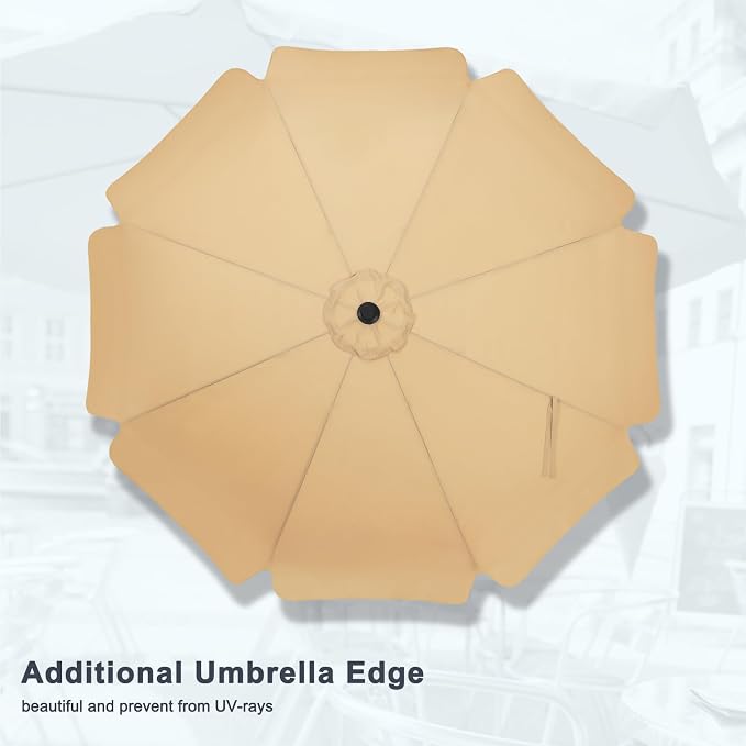 MASTERCANOPY 9ft Patio Umbrella with Valance, Crank & Tilt, Khaki | 8 ribs, UV/fade-resist, waterproof, vent, for garden/deck/yard/pool