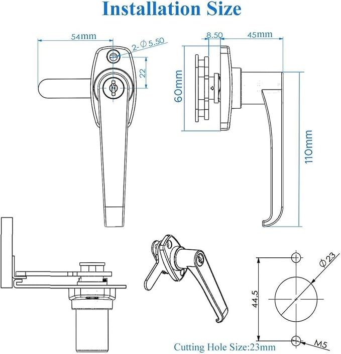 2 Sets Handle Cam Lock,L-Type Locking Door Handle,Cabinet Handle Lock for Metal Cabinet and Locker Doors,for Outdoor Equipment Cabinet Door&File Cabinets (Chrome)