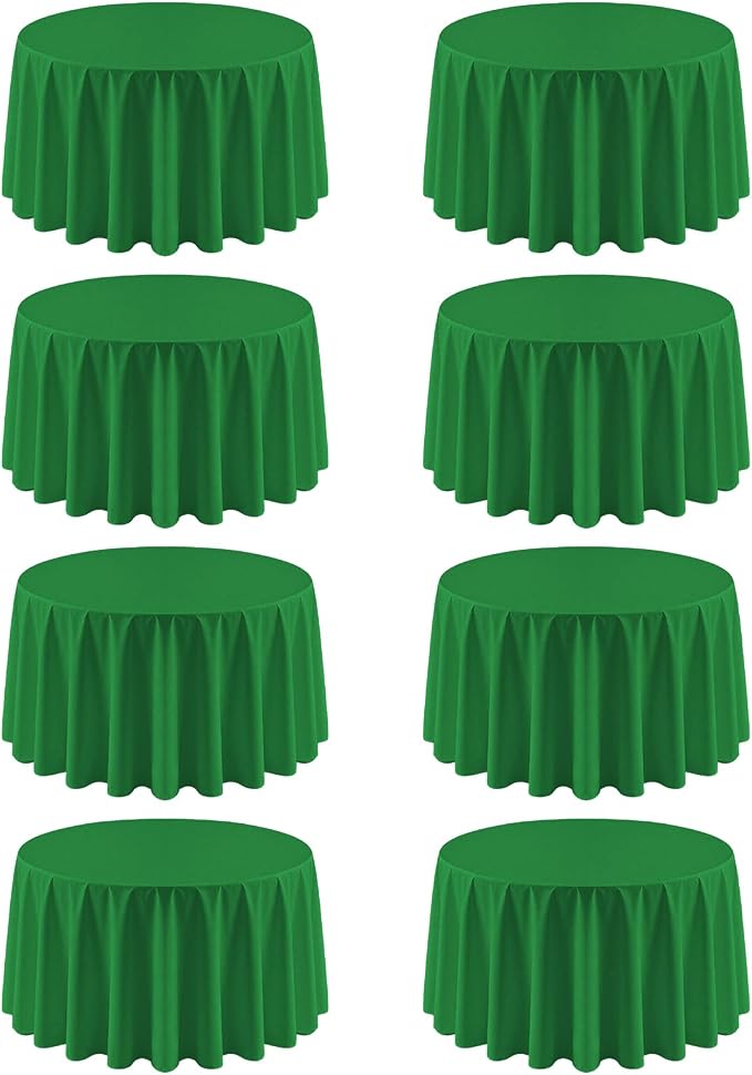 8 Pack Green Round Tablecloth 120 Inch | For 4Ft-7Ft Round Table, Wrinkle Resistant Table Cloth, Washable Polyester Fabric, For Wedding Party Banquet Buffet Camping