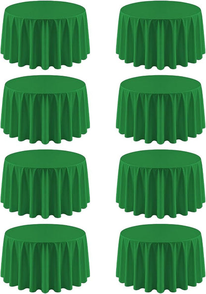 8 Pack Green Round Tablecloth 120 Inch | For 4Ft-7Ft Round Table, Wrinkle Resistant Table Cloth, Washable Polyester Fabric, For Wedding Party Banquet Buffet Camping