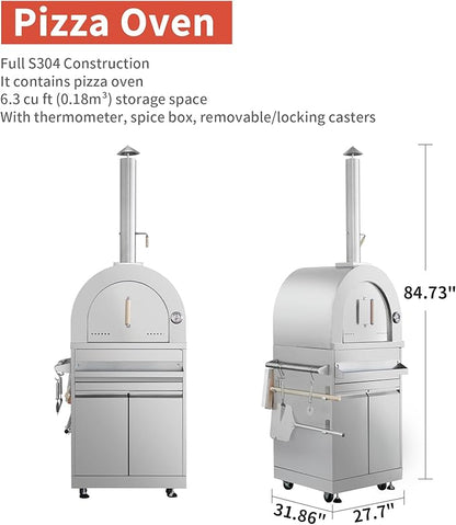 Modular Outdoor Kitchen with 30" 5 Burner Natural Gas Grill Pizza Oven BBQ Grill Cabinet 24" Undercounter Refrigerator Fridge Cabinet Sink Cabinet 6 Pcs