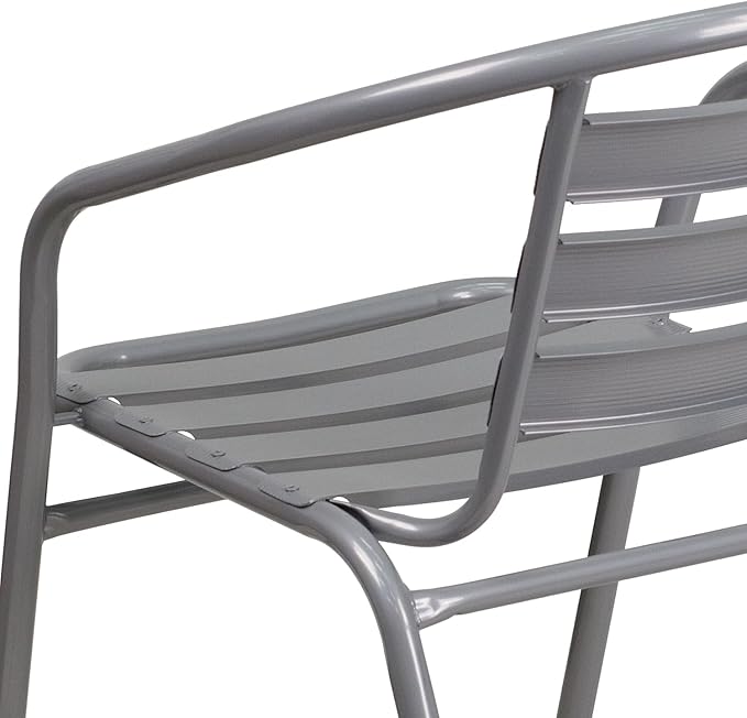 Flash Furniture Lila Silver Metal Restaurant Stack Chair with Aluminum Slats