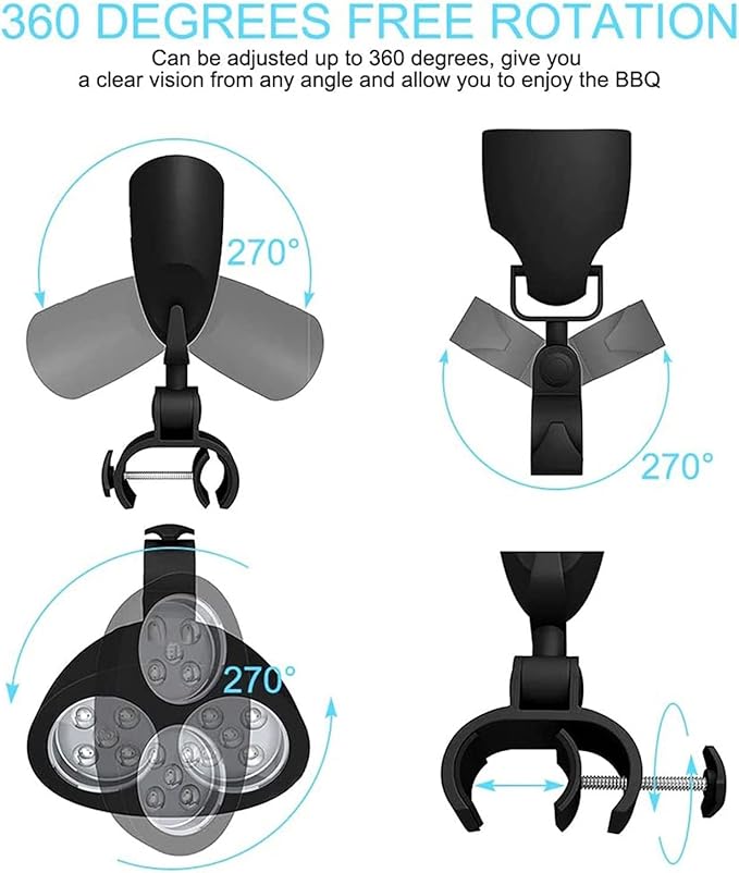 Grill Light,360 Degree Rotation Barbecue Clip Lamp | Grill LED Lights - for Camping Outdoor Cooking Work Mechanic Automotive Shop Truck ATV Fireplace