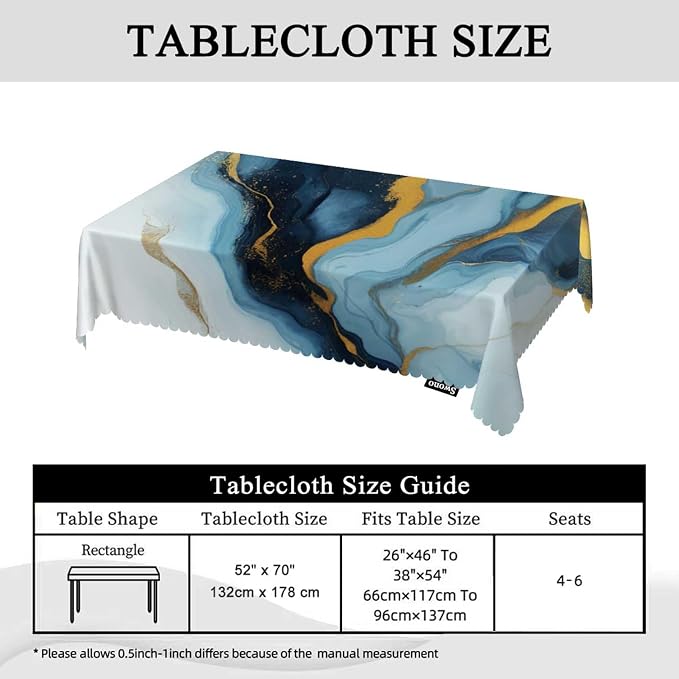 Swono Blue Gold Marble 52"X70" Oblong Table Cloth Natural Swirl Fluid Marble Wrinkle Free Table Cover Farmhouse Tablecloth for Home Restaurant Picnic Indoor Outdoor Dining