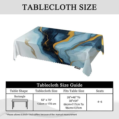 Swono Blue Gold Marble 52"X70" Oblong Table Cloth Natural Swirl Fluid Marble Wrinkle Free Table Cover Farmhouse Tablecloth for Home Restaurant Picnic Indoor Outdoor Dining