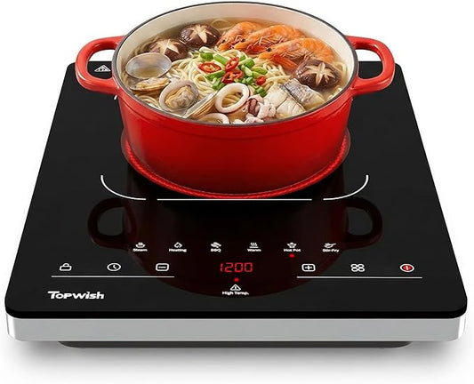 TOPWISH Single Burner Electric Stove, 110V-120V Portable Electric Cooktop, Countertop Stove Top Burner Hot Plate Ceramic Cooktop with Touch Control 10 Power Levels Child Lock Timer for Kitchen Cooking
