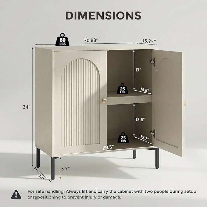 IFBUY Modern Sideboard Buffet Cabinet, 92.63" W Fluted Arched Buffet Cabinet with Storage and Adjustable Shelves, Wooden Modular Coffee Bar Cabinets for Kitchen, Entryway, Cream