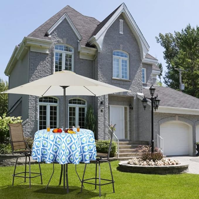 EHouseHome Outdoor Indoor 60inch Round Tablecloth with Umbrella Hole and Zipper, Waterproof Zippered Patio Cloths, Spring/Summer Table Covers for Backyard Circular Table/BBQs/Picnic