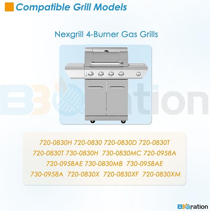Grill Replacement Parts for Nexgrill 4-Burner 720-0830 720-0830H 720-0830X 720-0830HR 720-0830T, Cooking Grate, Heat Shield and Burner Kit for Nexgrill Replacement Parts 4-Burner 720-0830H