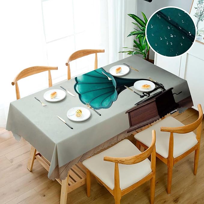 Swono Gramophone Table Cover Vintage Gramophone Phonograph Music 50x72 Inch Table Cloth for Rectangle Tables Buffet Parties Coffee BBQ and Dinning Tablecloth