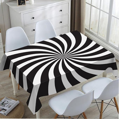 TKS MITLAN Tablecloth Black White Table Cloth Rectangle Table 60 x 84 Inch Funny Swirl Stripes Modern Kitchen Decorations for Home Dinner Party