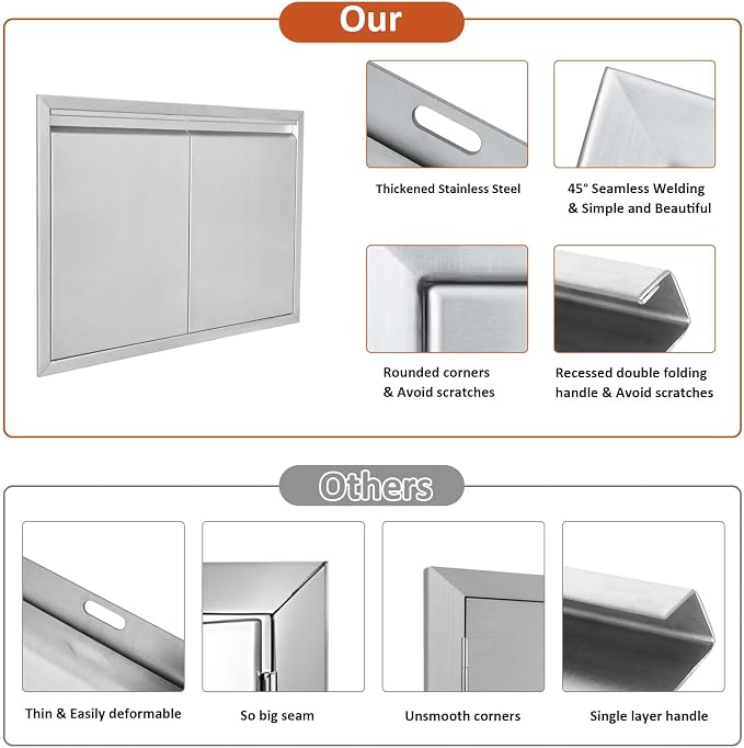 JIE JIN BBQ Access Door 26" W X 24" H Outdoor Kitchen Doors Double Doors Thickened 304 Stainless Steel Outdoor Kitchen Accessories Door for Indoor/Outdoor Kitchen Outdoor Cabinet BBQ Island