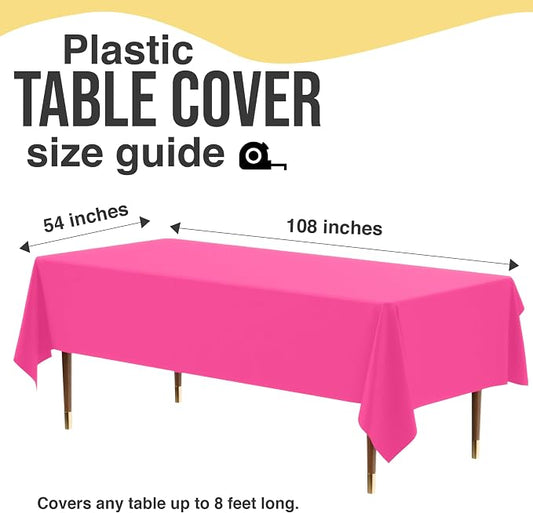 Exquisite 66% Thicker Premium Plastic Table Cloth Rectangle Table Cover 0.5 Mil 6 Pack Cerise Table Cloth 54 Inch x 108 Inch Disposable Tablecloth Won't Tear Easily Like Cheap Thin Brands
