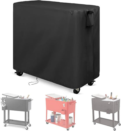 Kingling Cooler Cart Cover for 80 Quqrt Patio Cooler Cart, Waterproof Outdoor Cooler Cart Cover for Rolling Ice Chest Cooler with Wheels, Backyard, Deck, and Grill Table, Black--37''L x21''W x32''H