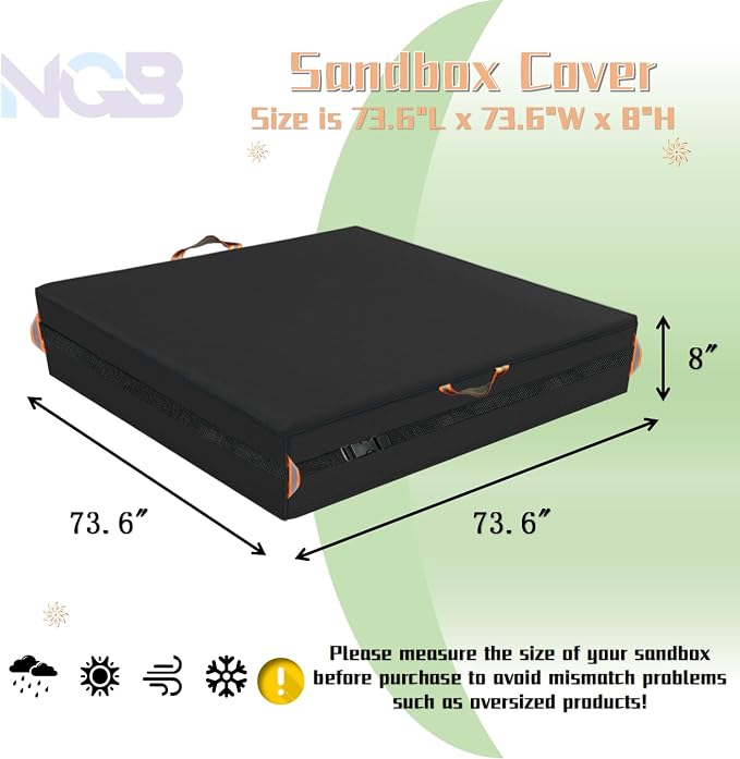 Square Sandbox Cover, Made 600D Heavy Duty for Children's Sandbox Protection Kids Outdoor Sand Boxes Sandpit,with Two Reflective Handles,7.7 Metre Drawstring and snap（73.6" L x 73.6" W x 8" H）