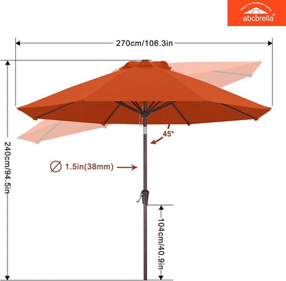 ABCCANOPY OLEFIN® 5-Year No Fading 9FT Outdoor Patio Umbrella(Orange) | Fade & UV Resistant Fabric,8 Fiberglass Ribs，Wind Vent，Crank Lift & Tilt,Outdoor Table Umbrella for Deck,Backyard,Yard