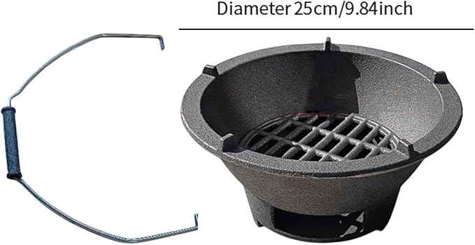 Portable Charcoal Grill, BBQ Grill, Mini Japanese Cast Iron Tabletop Furnace for Party Camping Patio Outdoor Backpacking, 20cm