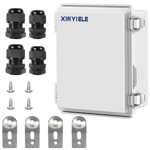 Waterproof Outdoor Project ABS Plastic Junction Box IP67 Weatherproof Dustproof Enclosure with Hinged Cover, Mounting Plate,Wall Brackets for Power Project (8.7"X6.7"X4.5")