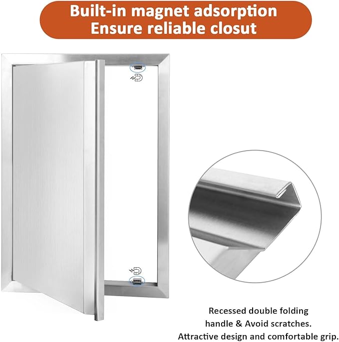 BI-DTOOL Outdoor Kitchen Single Doors 17" W X 24" H BBQ Access Door Thickened 304 Brushed Stainless Steel Doors for Indoor/Outdoor Kitchen Outdoor Cabinet Barbeque Grill or BBQ Island